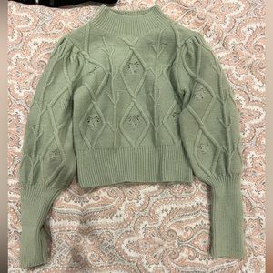Cropper sweater with mock neck and cuffed sleeves